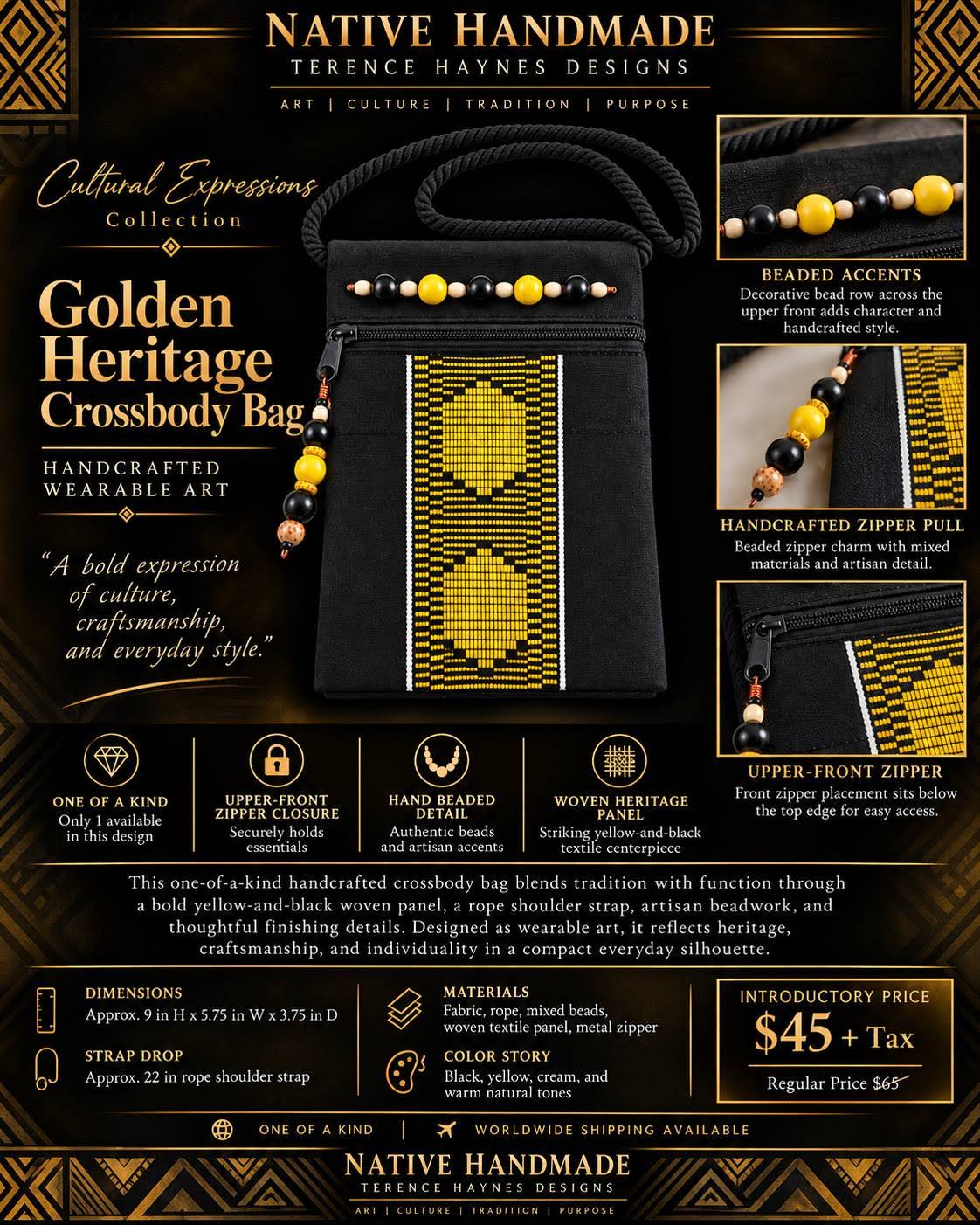 Golden Heritage Crossbody Bag — Cultural Expressions Collection