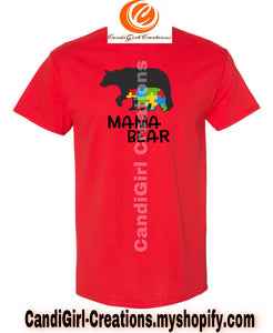Autism Awareness Red Mama Bear Tshirt