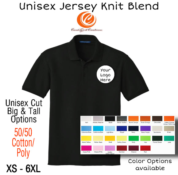 Short Sleeve Unisex Jersey Knit Cut Custom Polo Shirt - XS-2XL Option